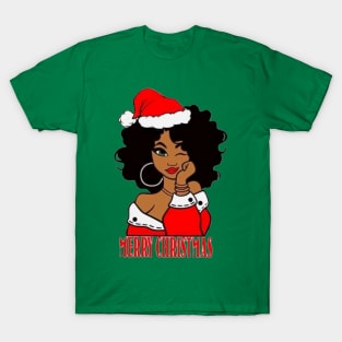 Black African American Santa Xmas T-Shirt